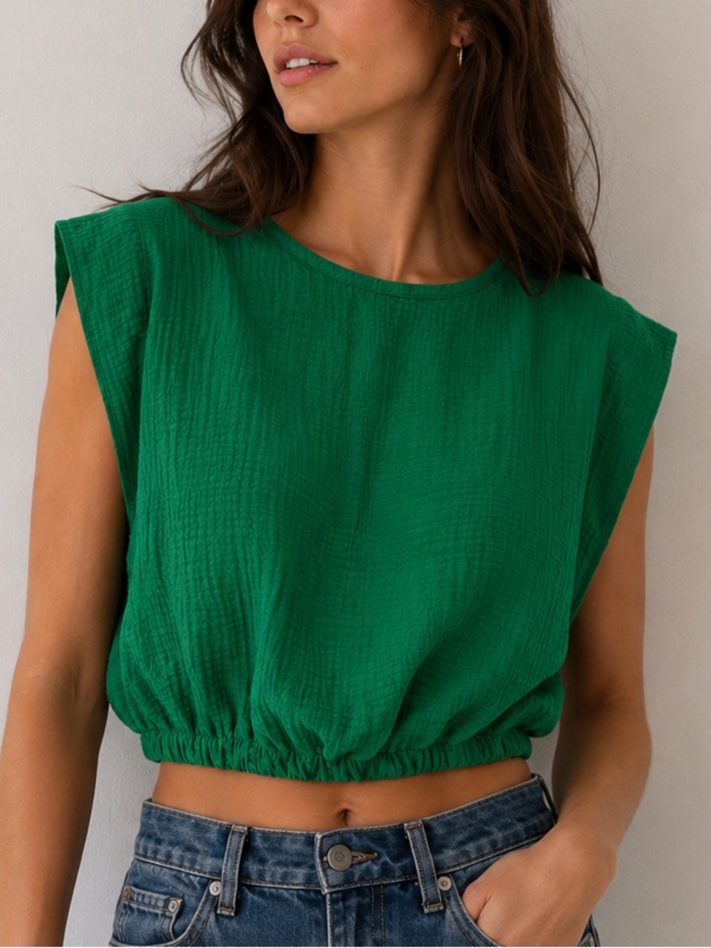 NWT A New Day Extended Shoulder Gauzy Cropped Top